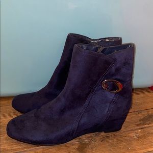 Blue wedge boots